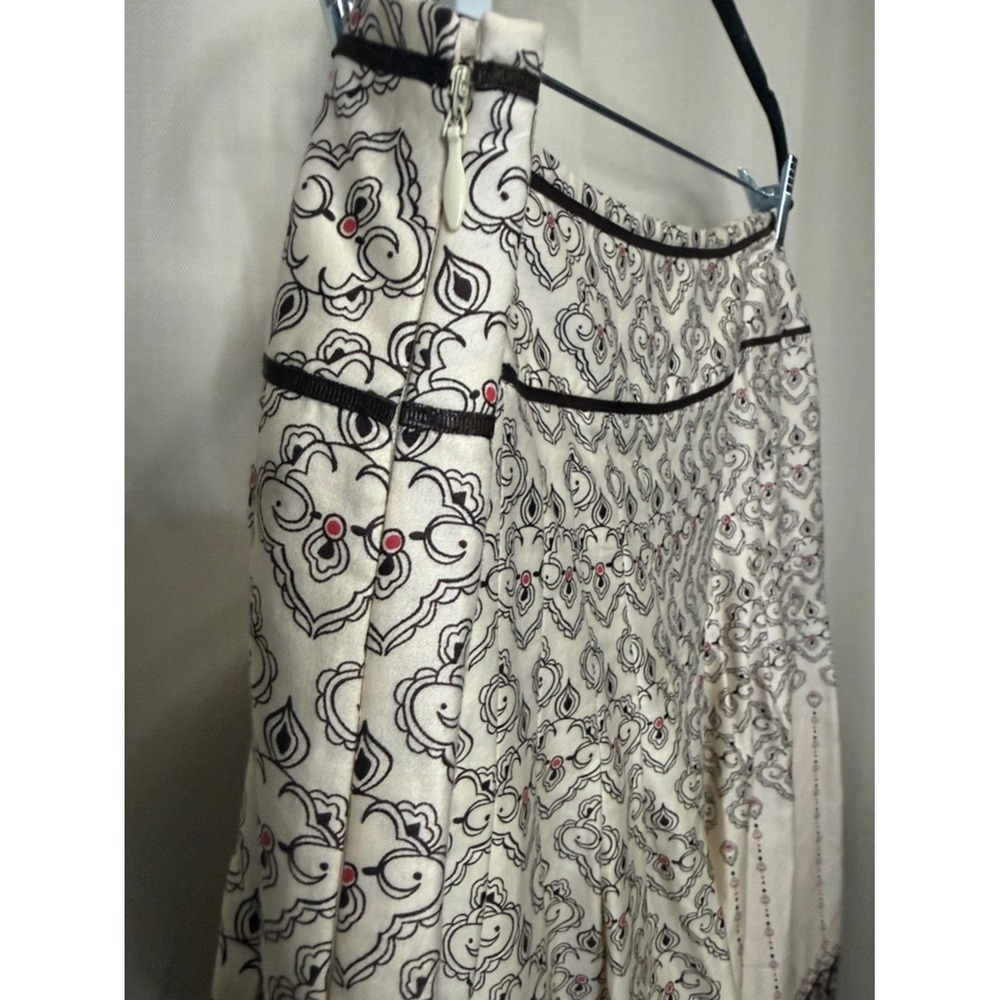 Ann Taylor Loft Womens 12 Cream Brown Medallion Print Pleated A-Line Skirt - Picture 4 of 5